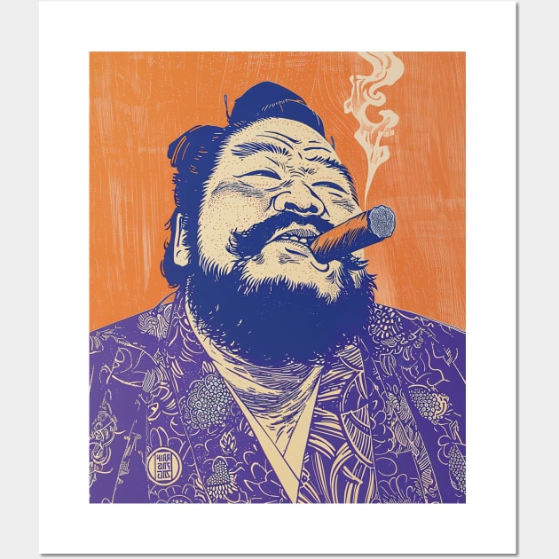 Puff Sumo: Smoking a Fat Robusto Cigar on a Dark Background Wall Art by Puff Sumo